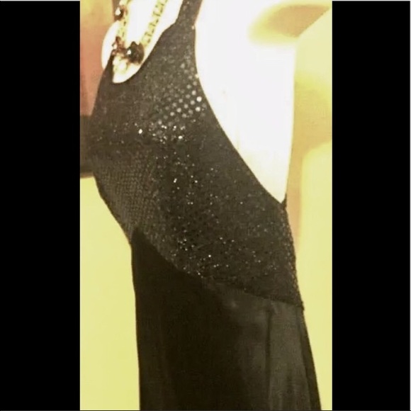 Vintage 80s glam slinky sexy black satin sequin disco sleek halter dress 5/6 - Picture 7 of 17